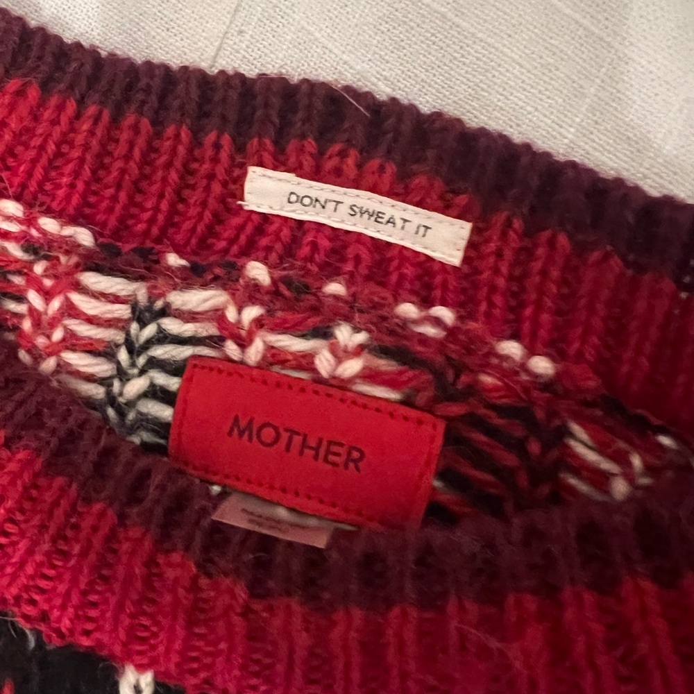 MOTHER Leopard-Print Crewneck Sweater in Red, Black & Cream - Picture 2 of 3